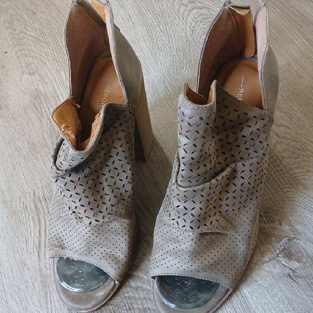 Report Taupe Perforated Heeled Boots